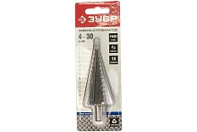 Сверло ступенчатое 4-30 мм Зубр сталь Р4М2, HSS, шестигранный хвостовик  картинка